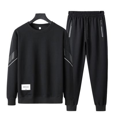 2Pcs/Set Men Autumn Winter Striped Print Casual Sport Tracksuit O-neck Long Sleeve Sweatshirt Tops Elastic Waist Drawstring Jogger Pants Set