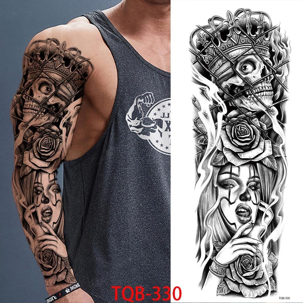 1 PC 480*170MM Full Arm Leg Temporary Tattoo Sticker for Women Men Waterproof Skull Compass Sexy  Tattoo Body Art Fake Flower Tattoo Paper Sticker