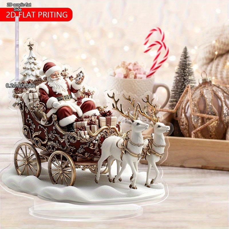 2D Flat Santa Claus and Reindeer Acrylic Desktop Decoration, Suitable for wall decoration, porch, room, villa, accents Home, Hallway, or Workplace - R