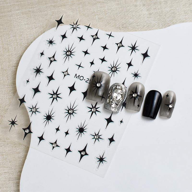 

5D Рельефные Kawaii Crystal Diamond Star Nail Art Наклейки Multi Mangxing Украшения для ногтей Самоклеящиеся наклейки Аксессуары чёрный