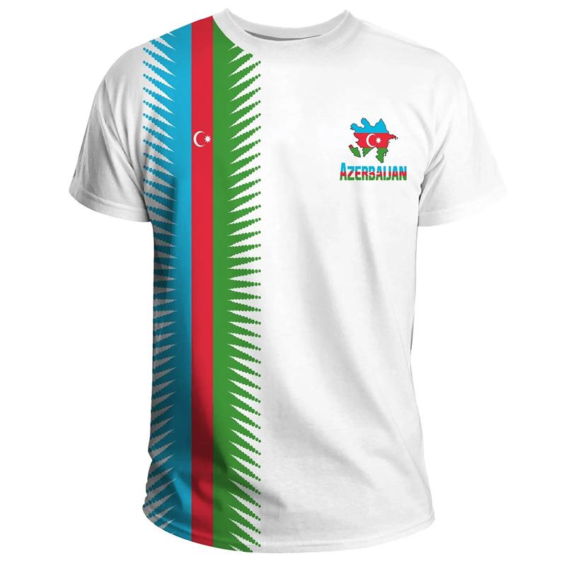 Azerbajdžán Vlajka Mapa Grafika Tričko Street Sports Fitness Posilovna Topy Azerbajdžánský Znak 3D Tisk Knoflíky Trička Oblečení