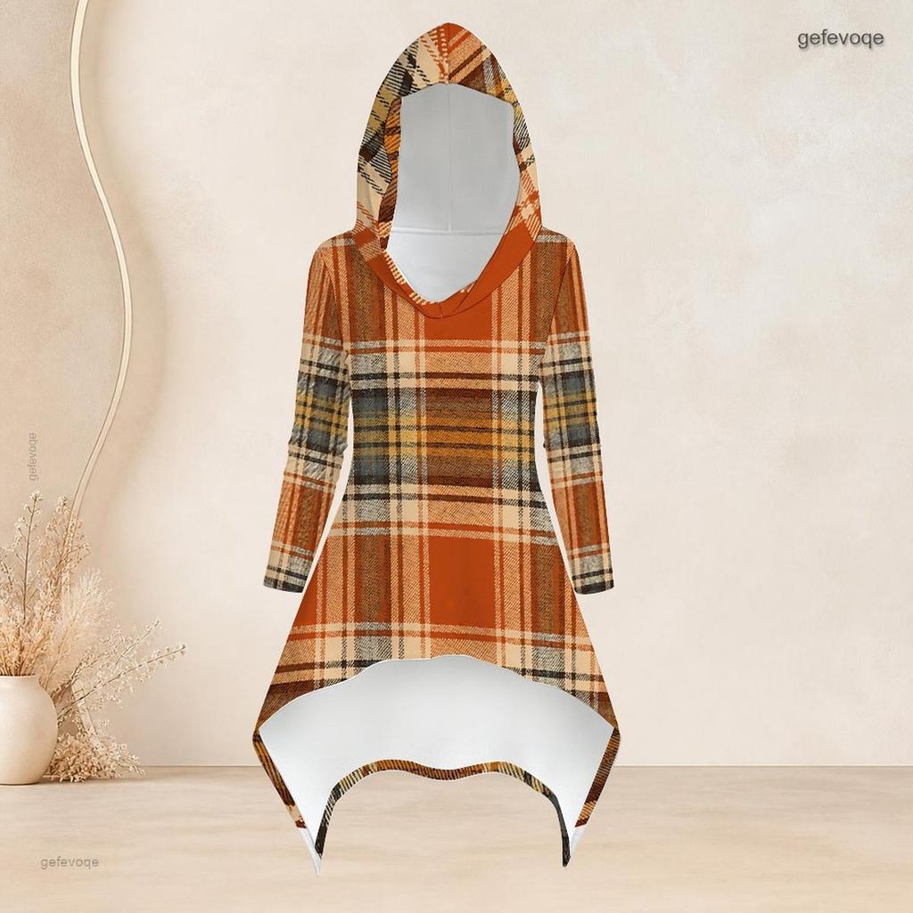 Women Plus Size Printed Hooded Long Sleeve High Low Top And Fitted Pants Two Piece Set