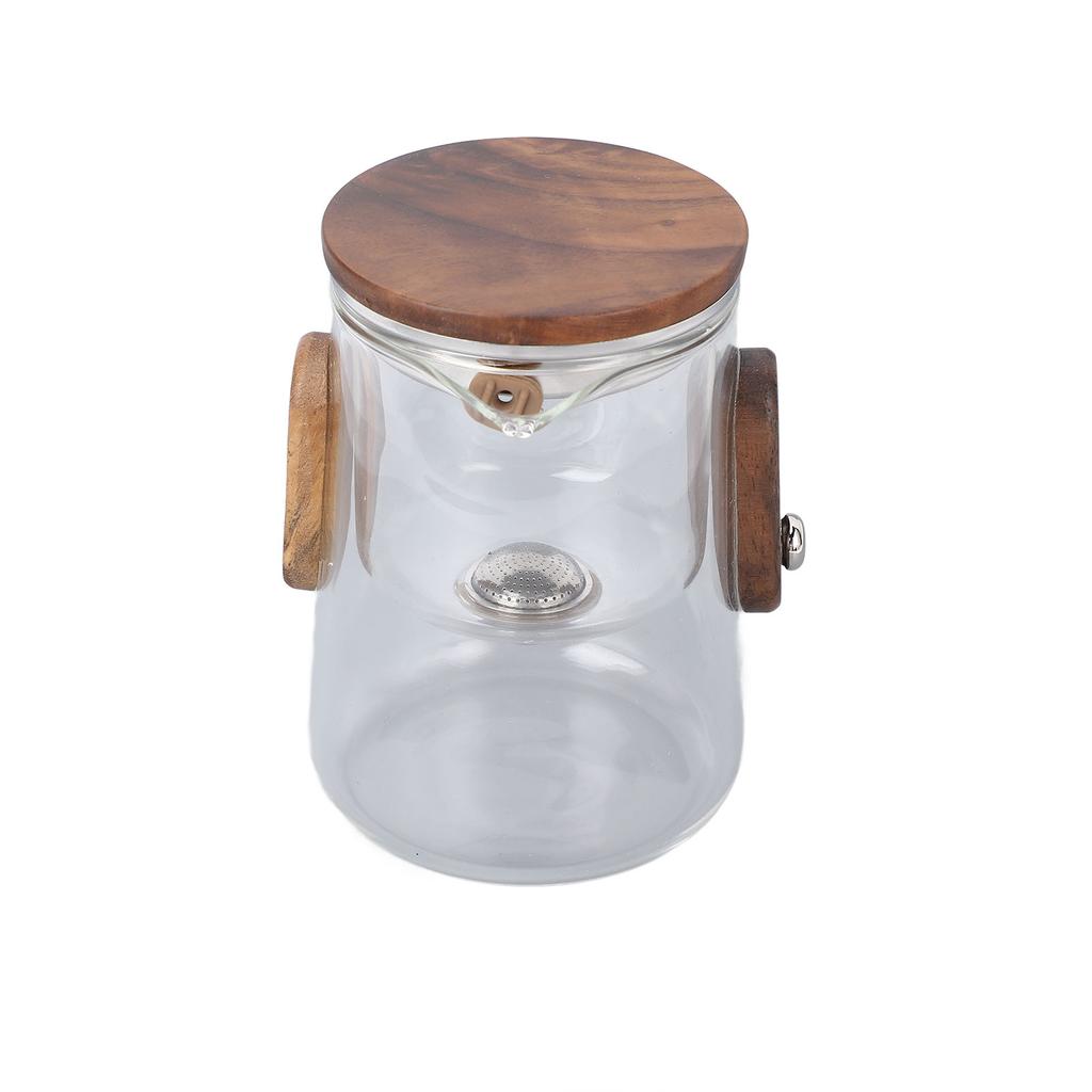 Tea Pot Borosilicate Glass Travel Teapot with Strainer 330ML Spill Proof for Loose Leaf Tea Wood Color