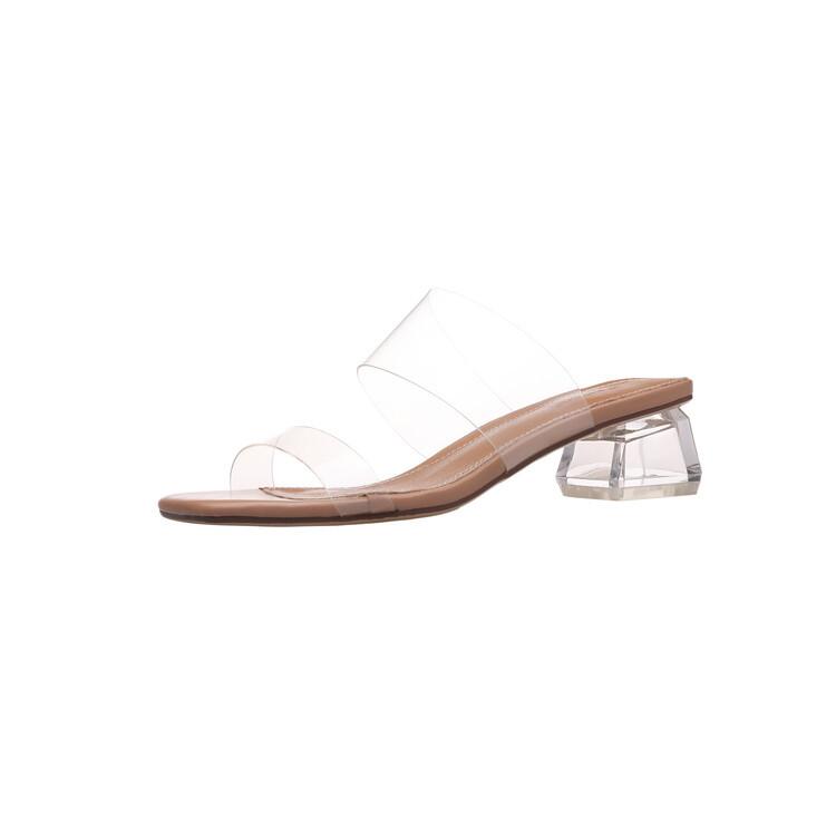 

Korean version of transparent sandals women s pvc crystal shoes outer wear 2025 summer new square head versatile high heels women 39