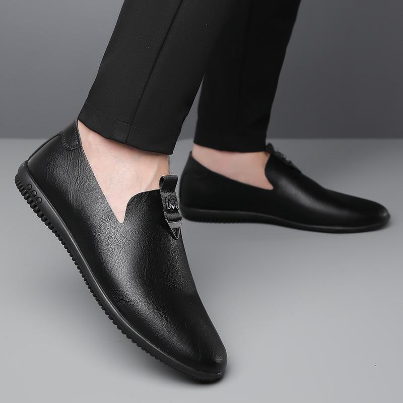 Summer Leather Shoes Overalls Men's Shoes Soft Soles Men's Business Casual Shoes One Pedal Hundred Towers Wear-resistant Bean Shoes White Shoes