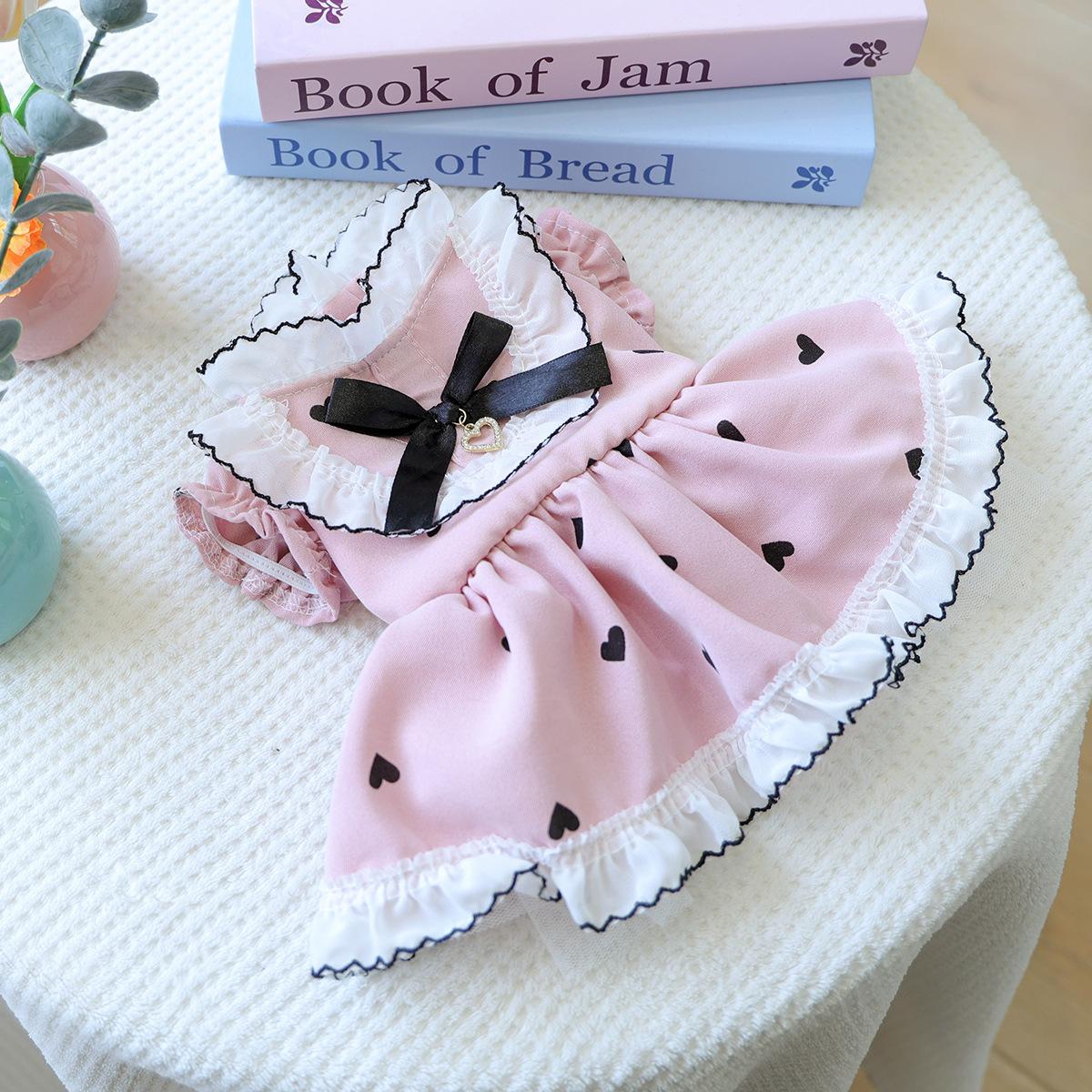

Pet spring and summer happy puppy teddy by frise Pomeranian cat puppy clothes small peach heart fluffy skirt xl - bust 54cm, length 40cm (approx.)