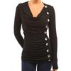 Cotton Long Sleeve T Shirt With Single Breasted Slim Fit And V Neck For Office Wear