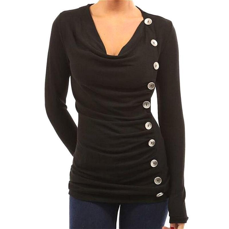 Cotton Long Sleeve T Shirt With Single Breasted Slim Fit And V Neck For Office Wear