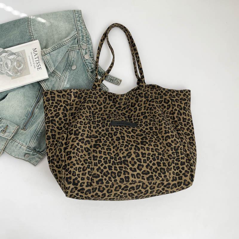 Canvas tote bag leopard print autumn new large-capacity cloth large bag underarm lazy high-value shoulder bag women