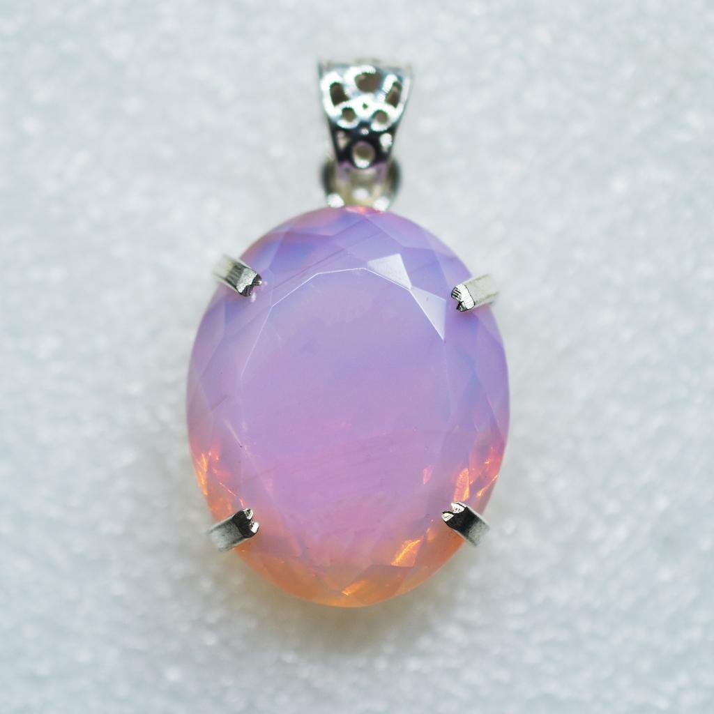 Natural Pink Opal Oval Cut 86.6 Ct Sterling Silver Pendant Certified For Her