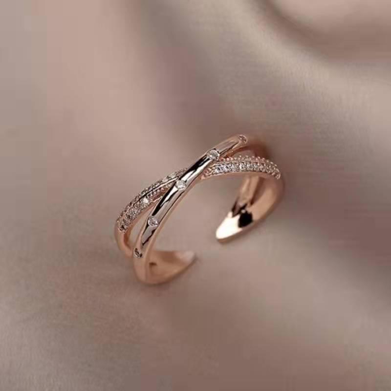 Women s Cross Zirconia Fashion Ring, Personalized Design, Cool Style, Adjustable Open Index Finger Accessory. Open and Adjustable розового золота