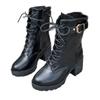 Hot Selling British Style  New Round Head Chunky Heel Ankle Bootie Women's Boots Black Lace Up Shoes Botines Para es