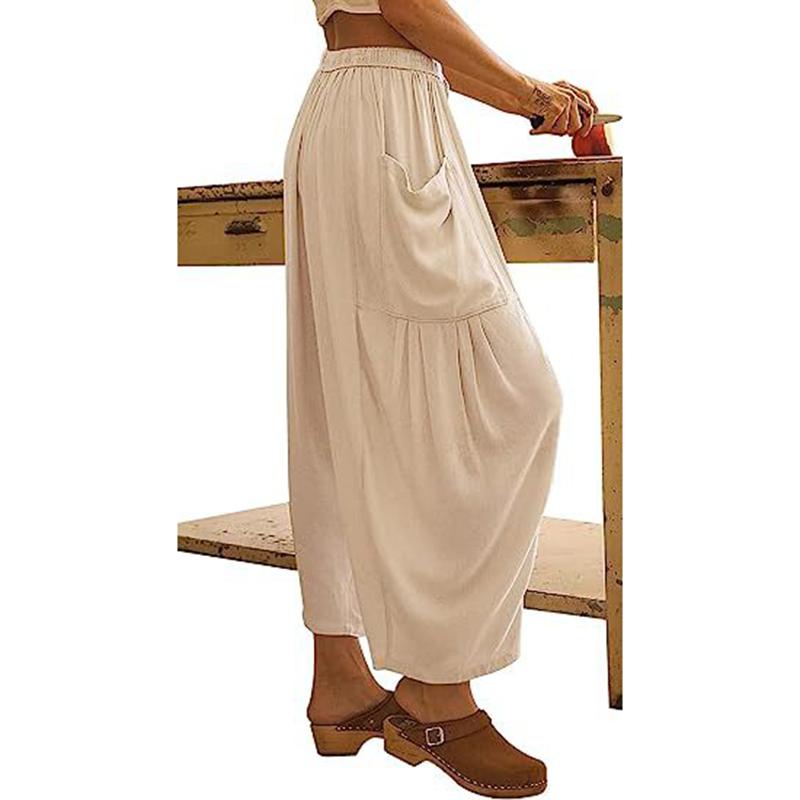 Women Comfortable Casual High-Waisted Solid Color Loose Lantern Pants with Pocket