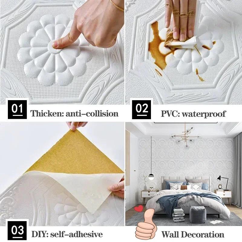20Pcs 3D Wallpaper Wall Stickers Self-Adhesive Foam Panel Home Decor for Living Room Bedroom Ceiling TV Wall Art 35X35CM