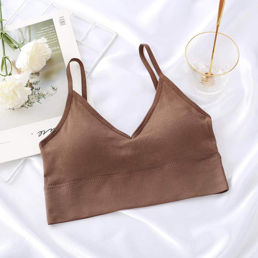 Mulheres Tank Crop Top Sem Costura Sem Costura Deep V Camisole Underwear Anti-Exposição Tubo Top Removível Camisola