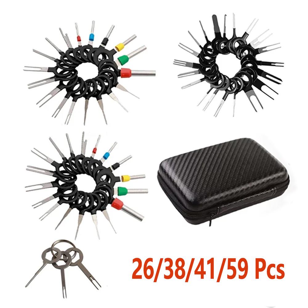 

26/38/41/59 Pcs Car Terminal Removal Wire Plug Connector Lugs Release Pin Extractor Kit for Automobiles Repair Hand Tools 26PCS with box