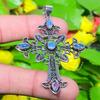 Cross- Milky Opal Gemstone Handmade 925 Sterling Silver Gift Pendant 2.68" w7E55