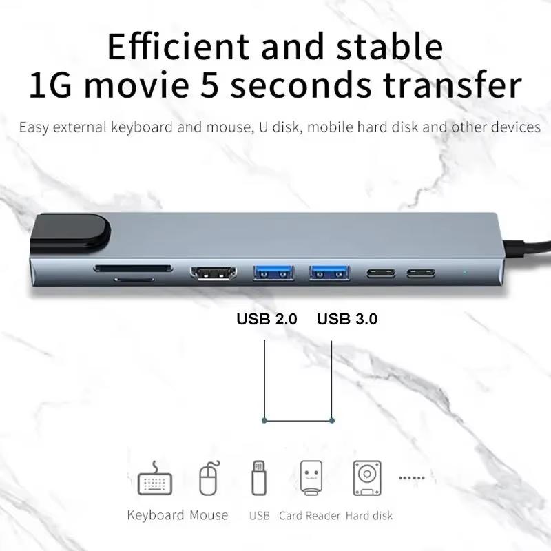 Xiaomi USB C Hub 8 In 1 Type C 3.1 To 4K HDTV Adapter with RJ45 100Mbps SD/TF Card Reader PD Fast Charge for MacBook Notebook Laptop