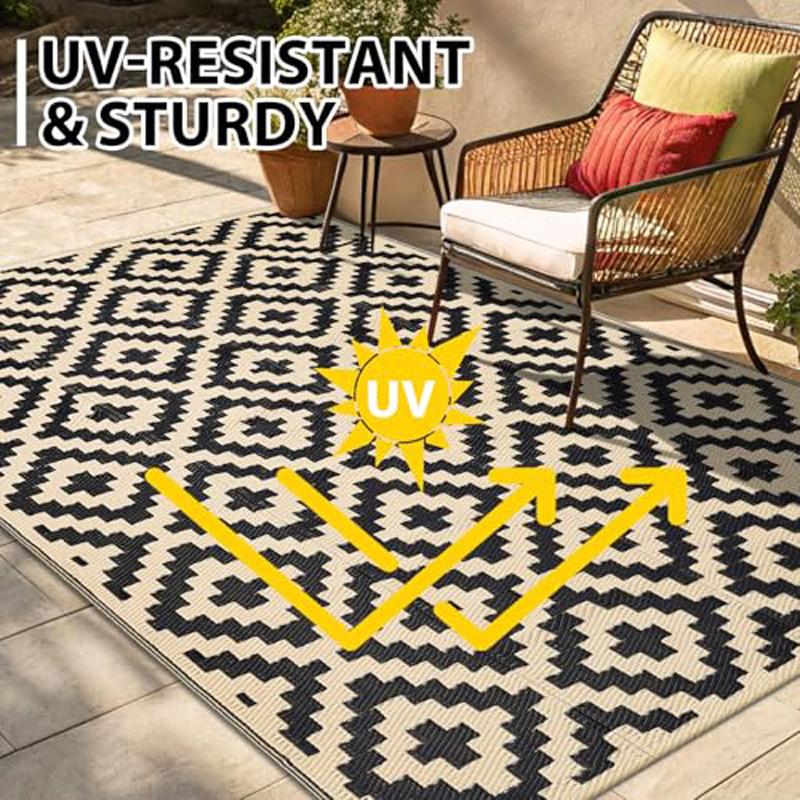 Olanly New Reversible Plastic Rugs For Camping Outdoor RV Mat Carpet For Rooftop Non-slip Waterproof Indoor Mats For Living Room