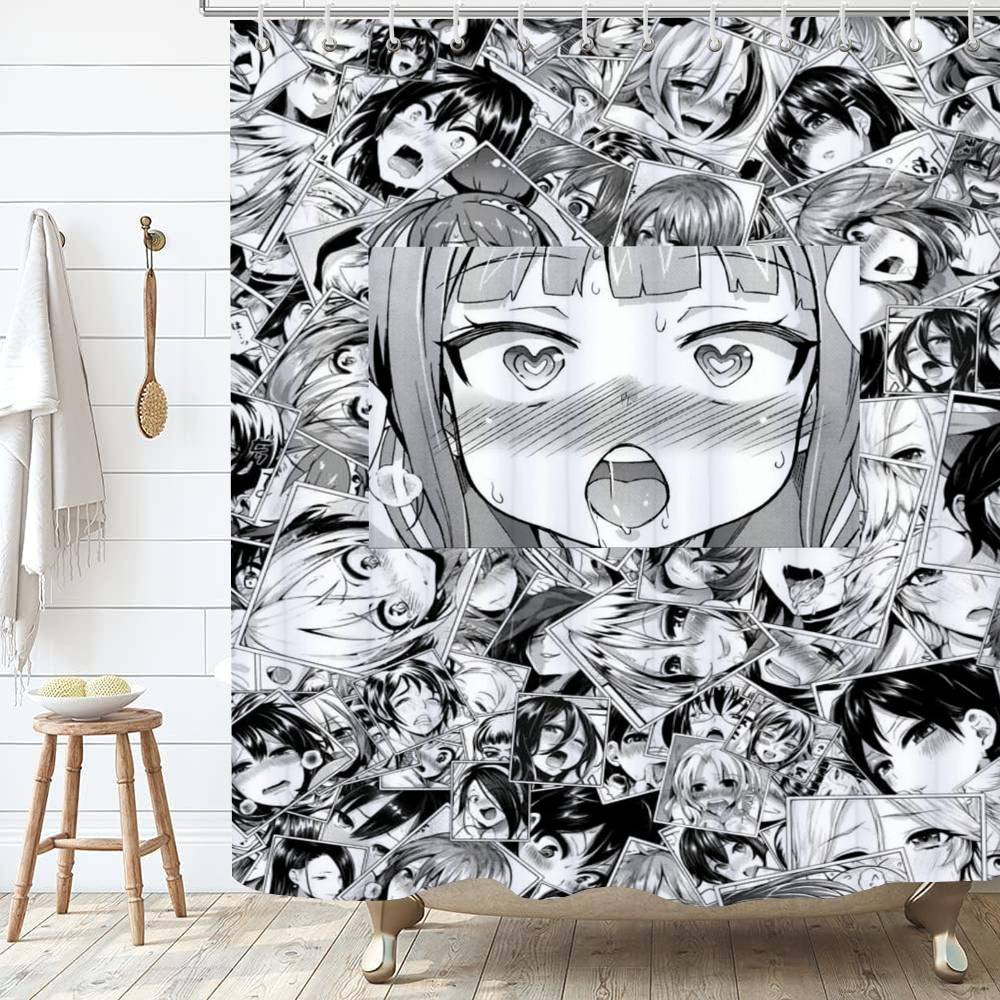 

А-Ахегао М-Манга Девушка Занавеска для душа Пейзаж на открытом воздухе Летние каникулы Декор для ванной Праздничный Полиэстеровый Занавес для ванны с крючками 90x180 cm