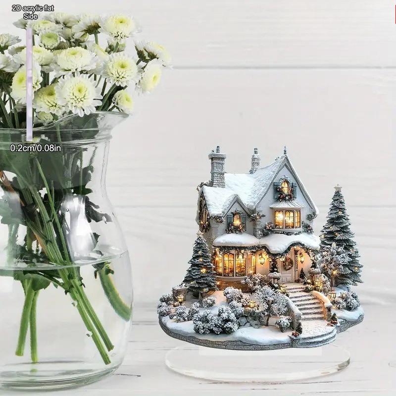 Böhmische Acryl-Weihnachtsdekoration, Weihnachtsbaum, Multifunktionales Schreibtisch-Display Schneemannhaus-Szene, Heim-Tischdekorationen, Kinderzimmer,