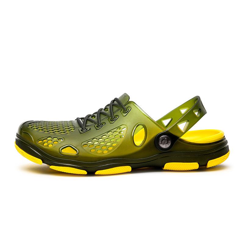 

Лето 2025, новая пляжная повседневная обувь с отверстиями, мужские желеобразные туфли, модные повседневные шлепанцы 40-45 размера постоянно в наличии 40 зелёный