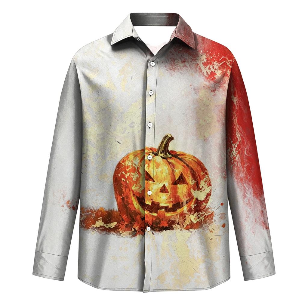 Men's Long Sleeve Button Down Halloween Print Shirt