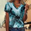 Spring Summer Short Sleeved T-shirts for Women Trendy Short Sleeved Tops V-neck Short Sleeved Tops Retro 3D Printed Shirt