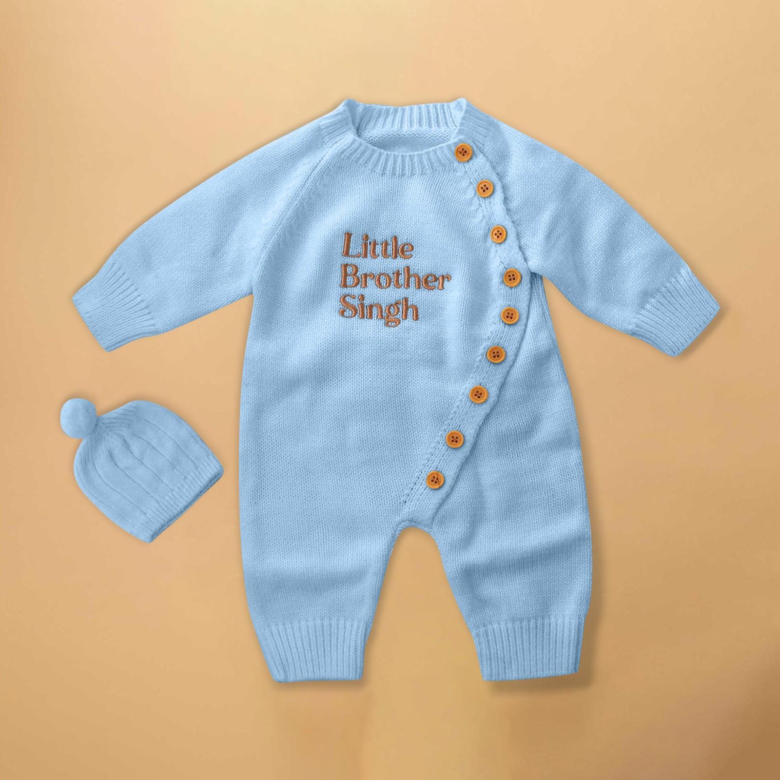 

Персонализированная вышивка Детский вязаный комбинезон индивидуальный детский свитер Милая одежда для ползания 59 синий