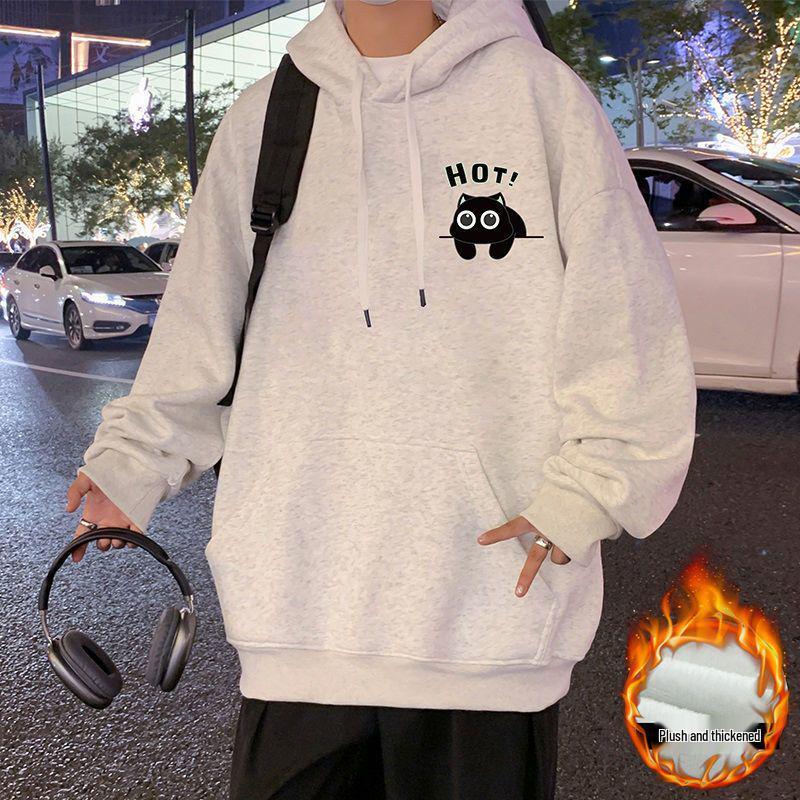 Men's Trendy High Street Hoodie: New 2025 Autumn/Winter Velvet Loose Fit Teen Jacket