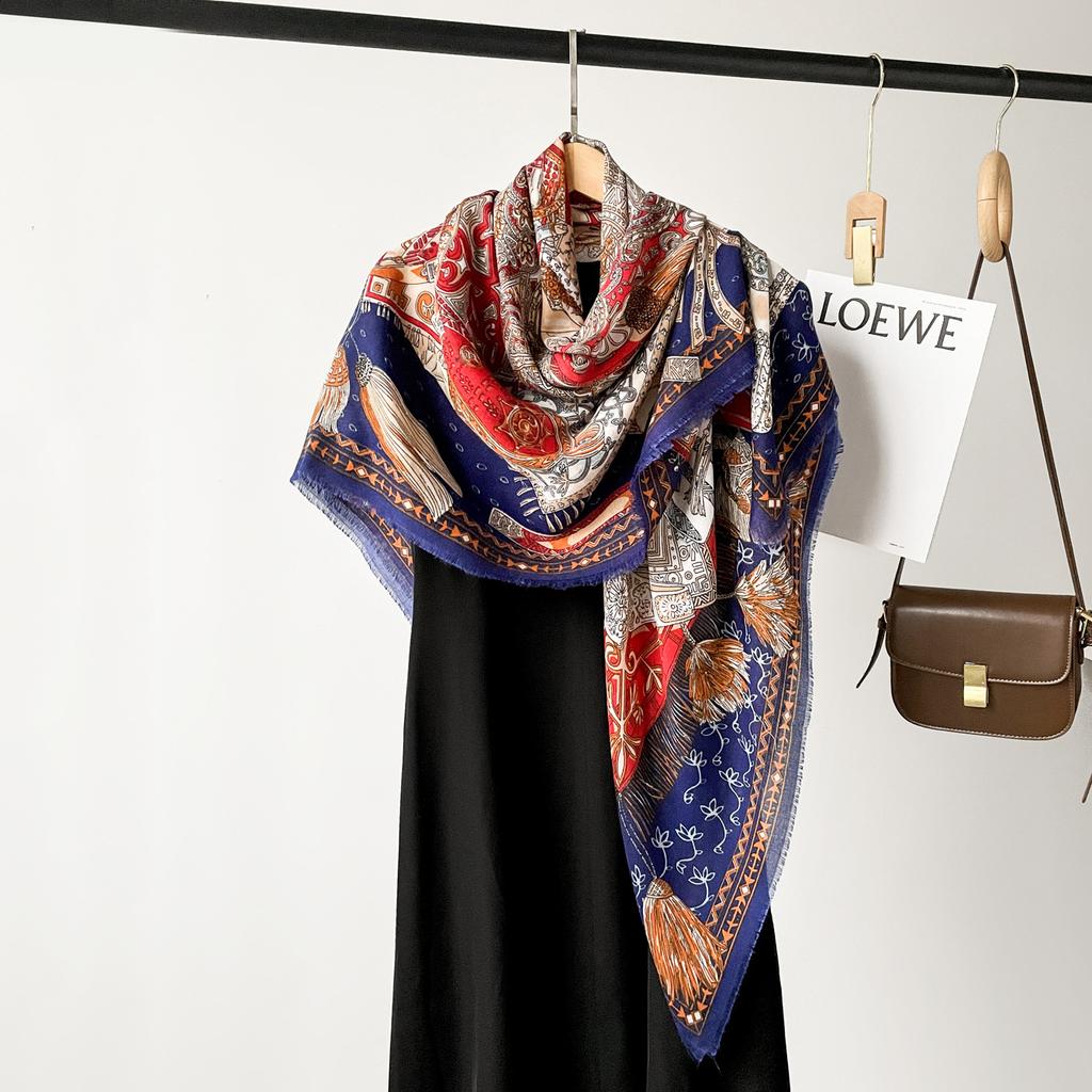 Retro Fashion Black Cashew Print Scarf Women Cotton And Linen Shawl And Wrap Versatile Sunscreen Lady Scarves