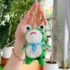 Plush Cartoon Frog Keychain Blue Red Scarf Stuffed Frog Car Key Ring Backpack School Bag Charm Purse Pendant Hanging Decoration Ornament