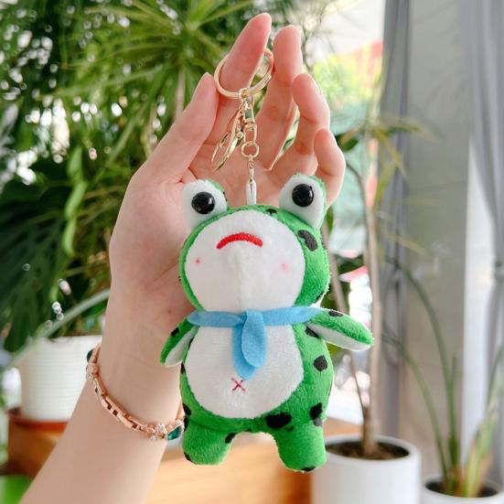 Plush Cartoon Frog Keychain Blue Red Scarf Stuffed Frog Car Key Ring Backpack School Bag Charm Purse Pendant Hanging Decoration Ornament