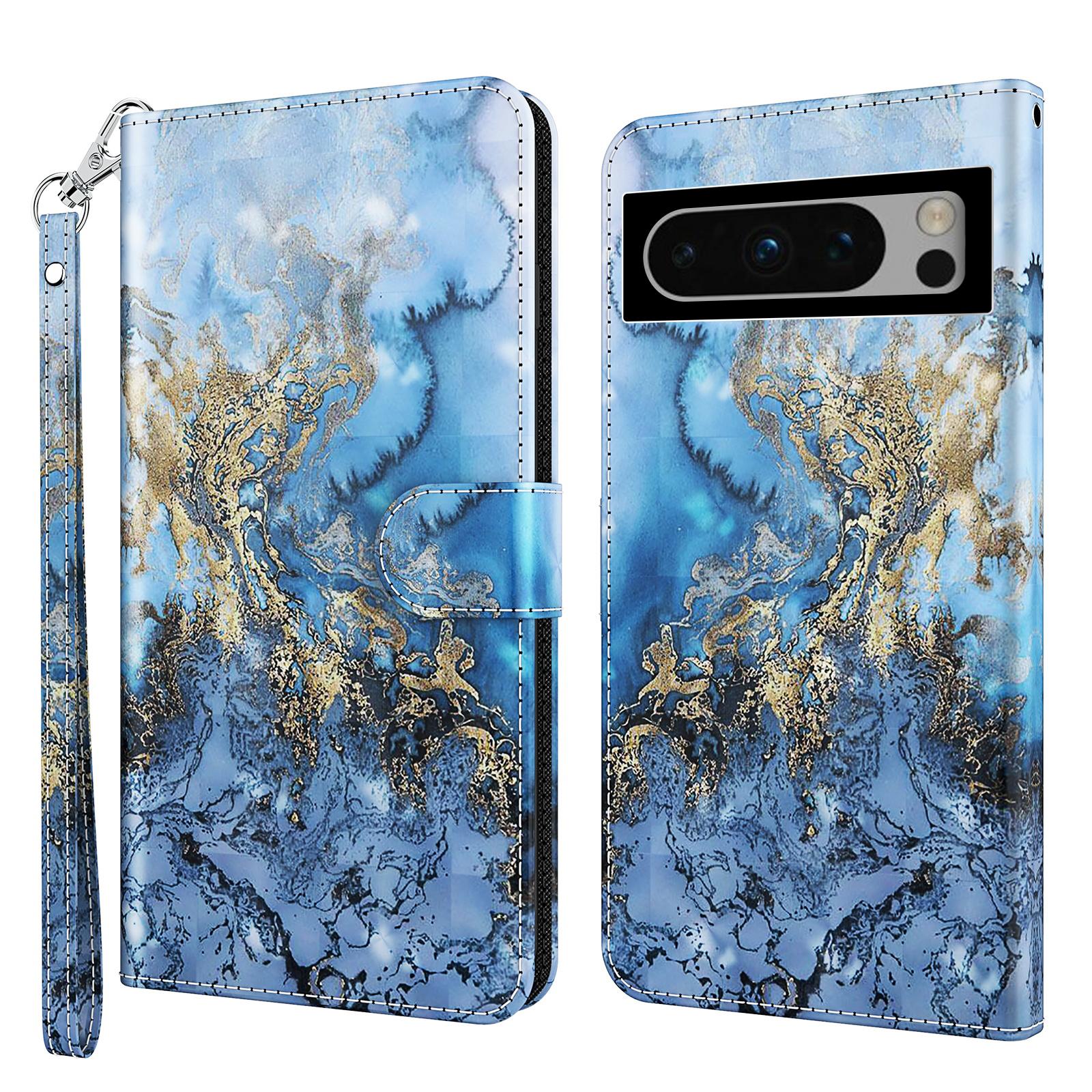

For Google Pixel 8 Pro PU Leather Wallet Phone Case 3D Pattern Printing Stand Cover with Strap Bauhinia Valley