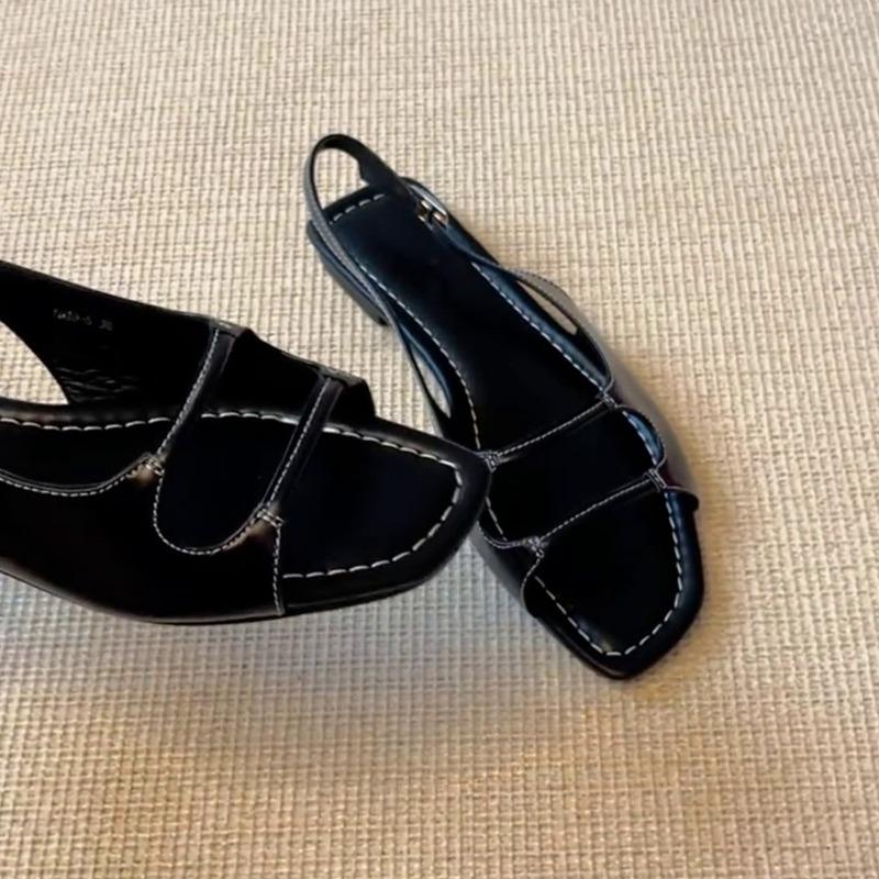 Sheepskin~ Flat open-toed one-word sandals women's summer wear simple vacation seaside beach cool slippers