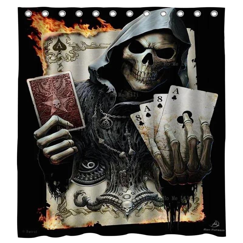 

Joker Art Skull Grim Reaper With Fire Poker Cards Horror Themed Shower Curtain By Ho Me Lili For Bathroom Decor With Hooks W60H190(CM)-1 Pcs