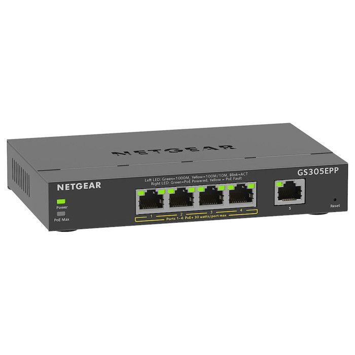 Ethernet PoE-svitsj 5 porter - NETGEAR - GS305EPP - Smart administrerbar - Stillegående - 120W PoE+