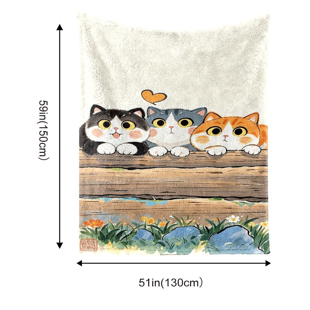 Cat Animal Art with Colorful Patterns Flannel Printed Blanket Suitable for All Seasons Suitable for Room Office Sofa and Travel