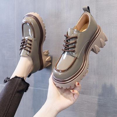 Chunky Heel Leather Loafers for Women - British Style, Autumn 2025, Color Block, Round Toe, Height-Boosting Fashion