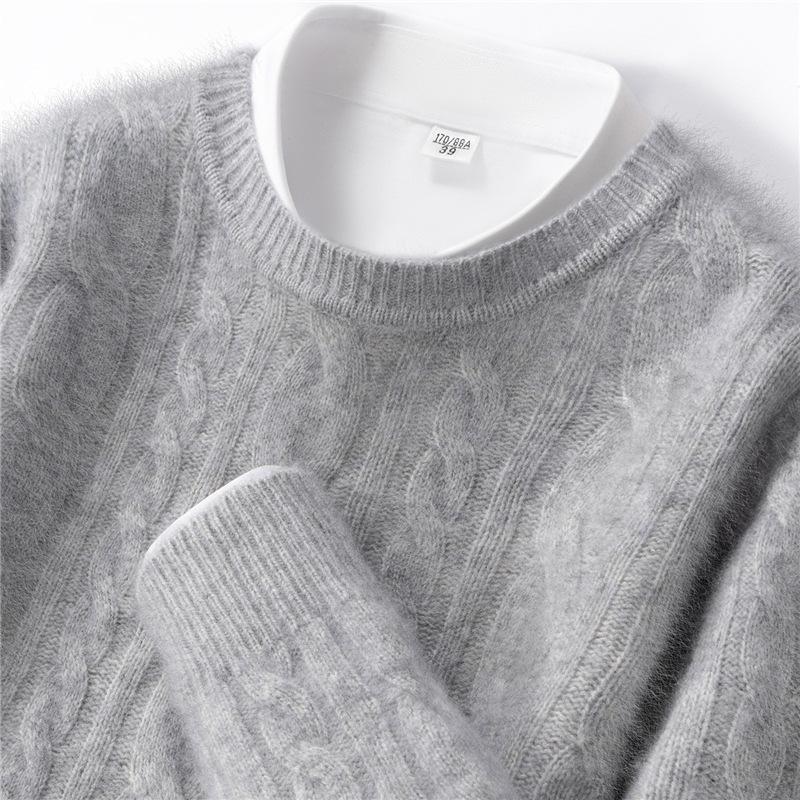 Men's Vintage Cable Knit 100% Pure Cashmere Sweater - Heavyweight, Crew Neck, Light Luxury Texture