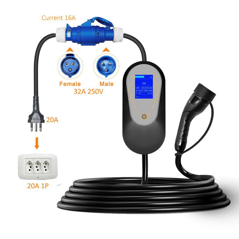 1-phase Blue Female CEE 32A Socket To 20A Brazilian Plug Adapter 7KW 32A To 3.5KW 16A Portable Electric Vehicle Charging Adapter