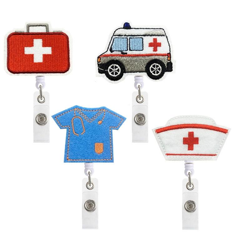 Cute Ambulance Retractable Nurse Badge Reel Clip Cartoon Medicine Doctor Students IC ID Card Badge Holder