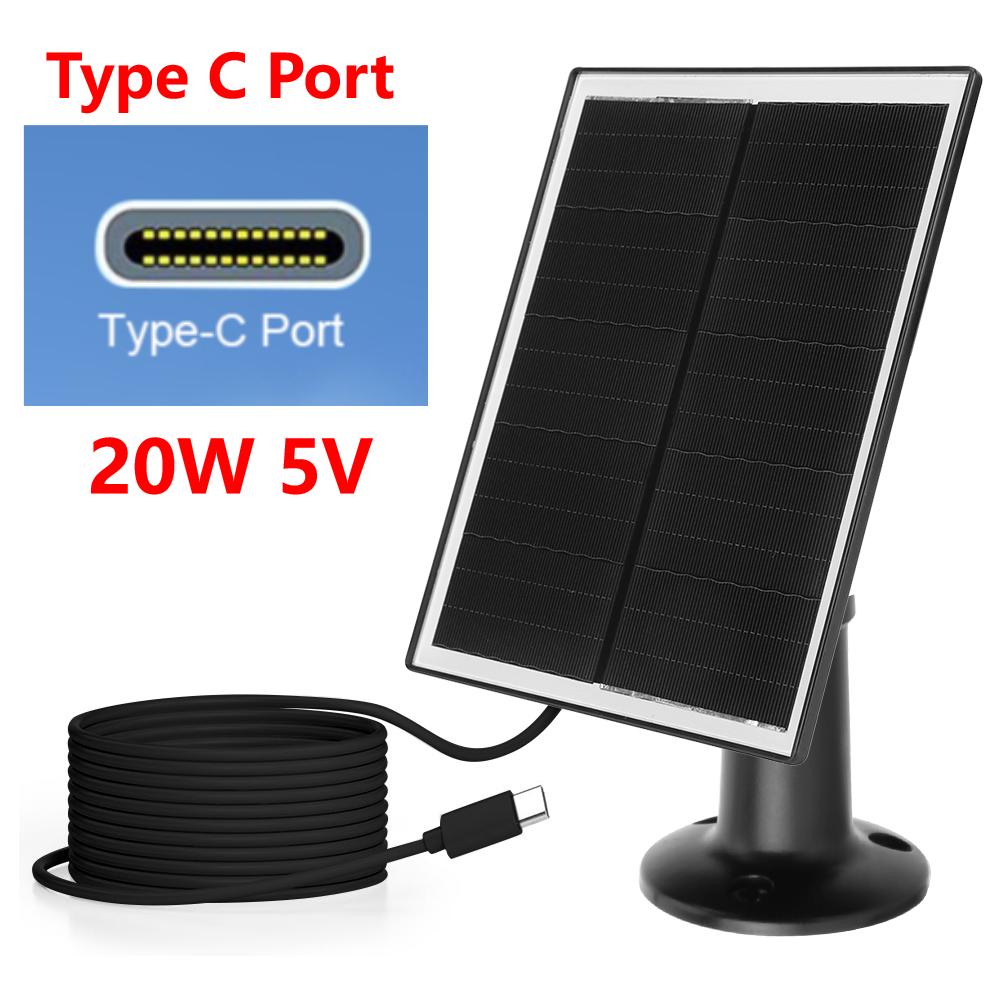 10W/20W 5V Solar Panel Outdoor Solar Cells Charger USB/Type-C Solar Panels Waterproof Solar Cells Charger for Security Camera