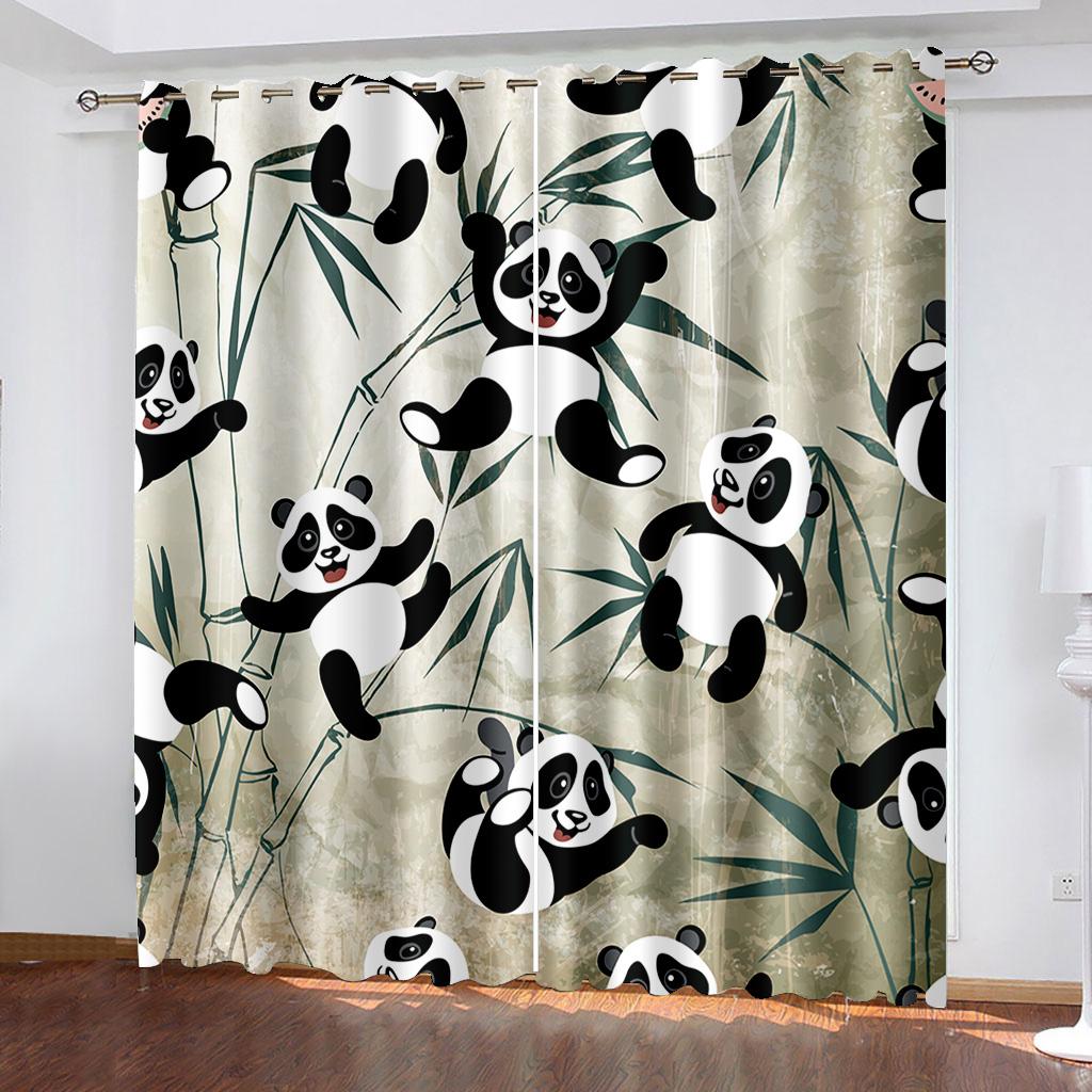 Lovely Giant Pandas Eat Bamboo Pattern Sunshade Curtains 2 Pieces For Living Room Bedroom Home Decoration