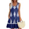 Summer Dresses For Women Beach Boho Sleeveless Printing Flowy Pocket Tshirt Tank Sundresses