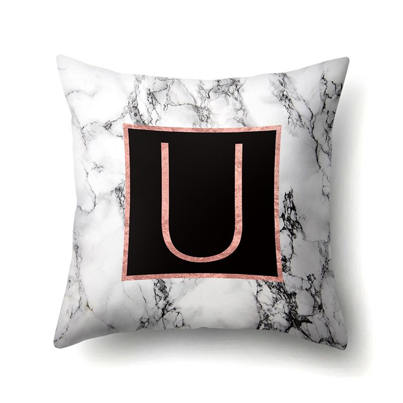 Polyester Pillowcase 26 English Letters Rose Gold Home Marble Decorative Printed Pillowcase