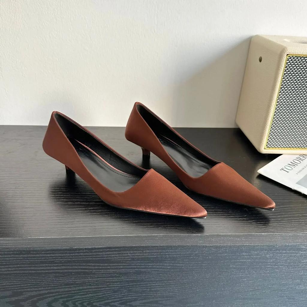 Fashion Elegant Satin Low Heel Women Pumps Sexy Pointed Toe High Heels 3cm Comfort Shallow Office Mules Shoe Dress Shoes Zapatos Mujer