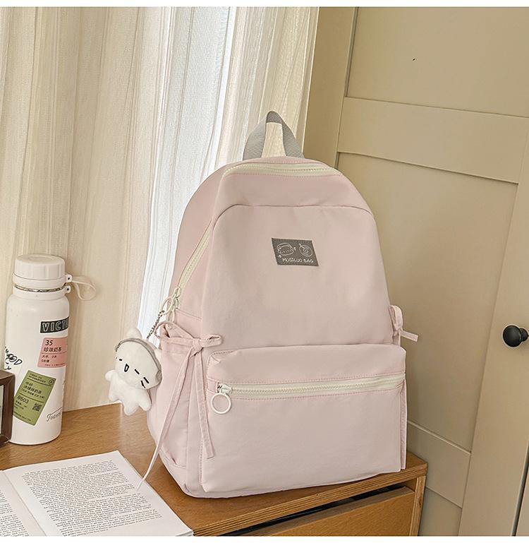 Schoolbag Simple and Versatile Ins Campus Style Backpack Female Solid Color Large Capacity High School Student Schoolbag Travel Computer Backpack