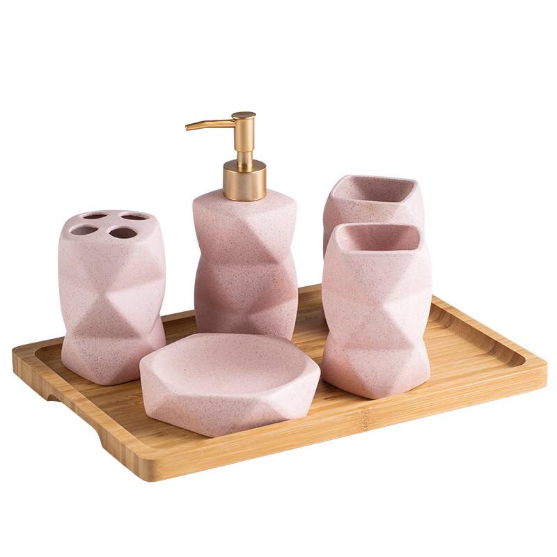 OLOEY Irregular Pink Ceramic Bathroom Set