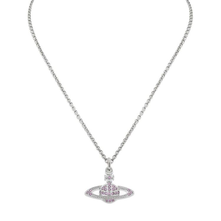 VIVIENNE WESTWOOD Mini reliéfní přívěsek Saturn Mosazný náhrdelník Unisex náhrdelník Stříbrná levandulová 63020086-02P491